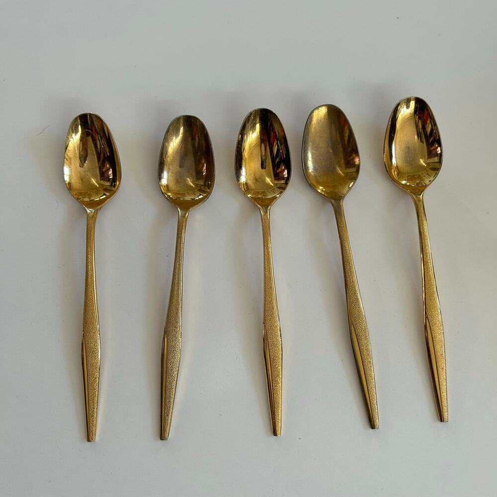 Vintage Florentine Gold Electroplate Teaspoons Set of 5 MCM Replacement Flatware